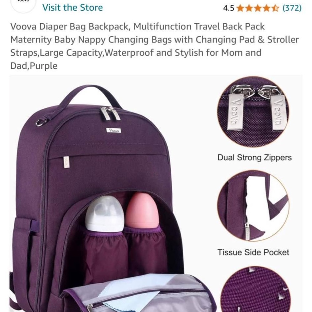 Diaper Bag Backpack Multifunction Travel Backpack Purple - Picture 10 of 15